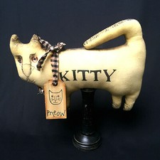 Folk Art Kitty Handmade On A Stand Handpainted