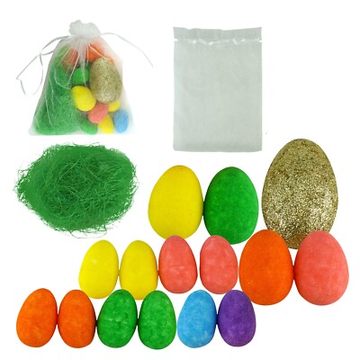 16 Stück Ostern Tischdeko Set verschiedene Größen glitzernde Schaum Eier Kunstgras