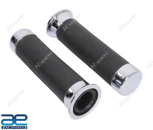 Pair Black Soft Rubber Foam Chrome Plated Grip Set Vespa PX PE LML Disc