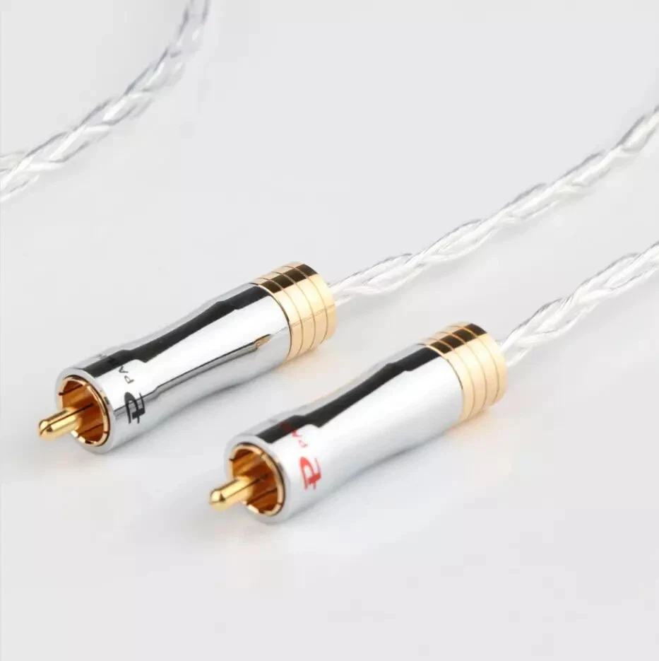 Coppia Cavo Hifi Audio RCA 8N OCC Rame Argento Placcato Cavo Segnale + Connettori RCA - Immagine 4 di 4