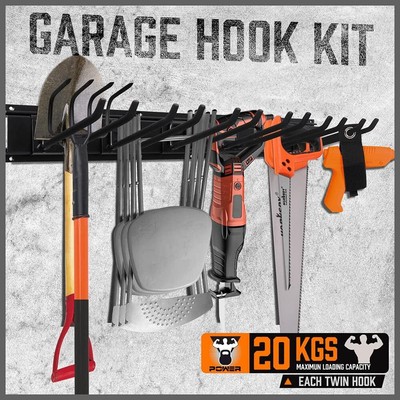 64-inch garage organizer, 4-pack of rails and 9 adjustable hooks, max load 600LB
