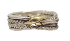 David Yurman Sterling Silver 18K 750 Yellow Gold X Crossover Band Ring Sz 6.75 