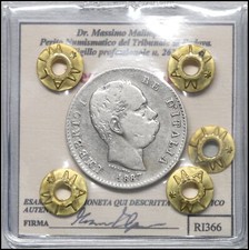 Kingdom of Italy Umberto I 1 Lira 1887 BB Italian Coins Sealed Silver