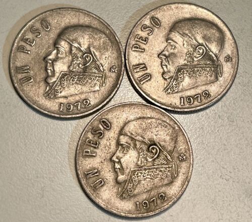 MEXICO 1972 UN PESO vintage world foreign Mexican X 3 Coins