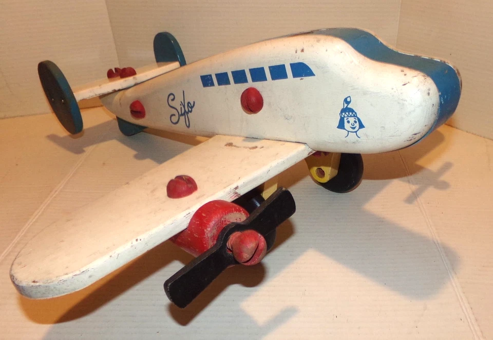 1940's Sifo Indian LARGE Wooden Toy Airplane WWII Era - Image 2 of 4