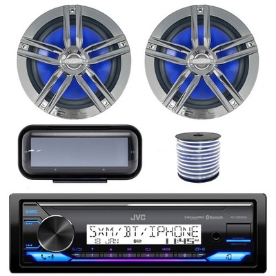 JVC Marine Bluetooth Stereo Receiver, 2x 6.5'' 180W Boat Speakers, Cover, Wire