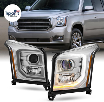 - Fits 2015-2020 GMC Yukon XL SLT/SLE [Halogen Type] Projector Chrome Headlights