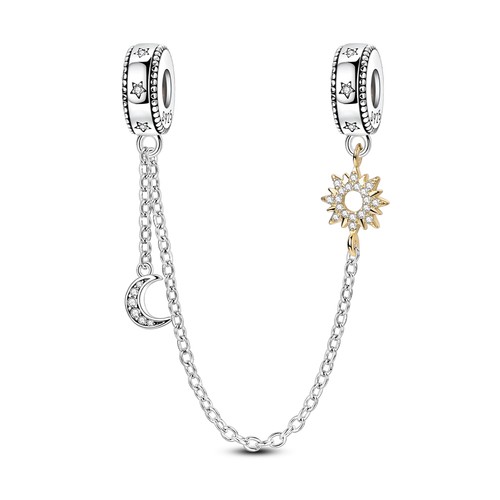 MULA 925 Sterling Silver DIY Charm Safety Chain Sun Moon Star for Women Bracelet