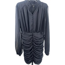House of Harlow 1960 Black Sheer Sleeve Ruched Mini Dress Size 2 Party Cocktail