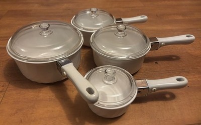 Ein 4er Set Vintage Princess House Nouveau Arcoflam Kochtöpfe mit Deckel unbenutzt