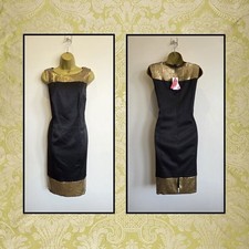 Fab Savoir Size 16 Black Gold Satin Sequin Cocktail Evening Occasion Party Dress