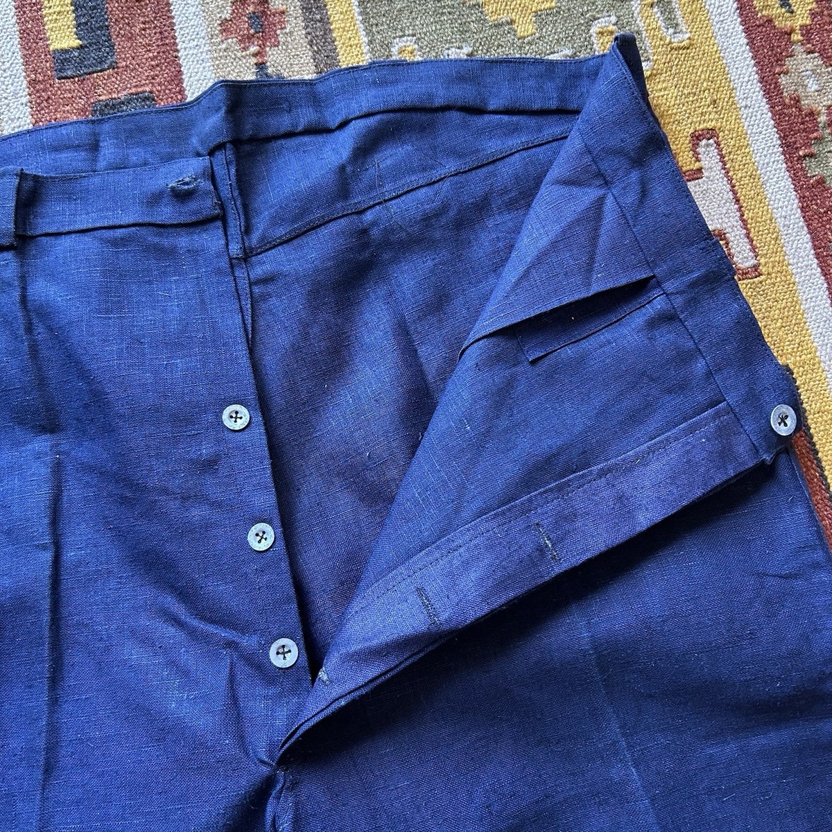 40s〜French vintage indigo linen pants 40's】French Vintage Indigo Linen Work Pants 