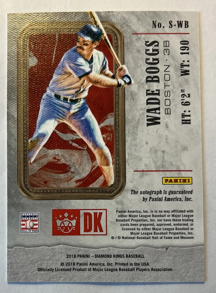 2018 Panini Diamond Kings DK Signatures Wade Boggs #S-WB Auto Red Sox 21/25 - Image 2 of 2