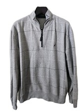Nautica Mens Size XL Gray Windowpane Checks 1/4 Zip Pullover Mockneck