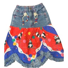 Sugartime Vintage Party Panda Denim Southwestern Boho Upcycle Skirt 6X