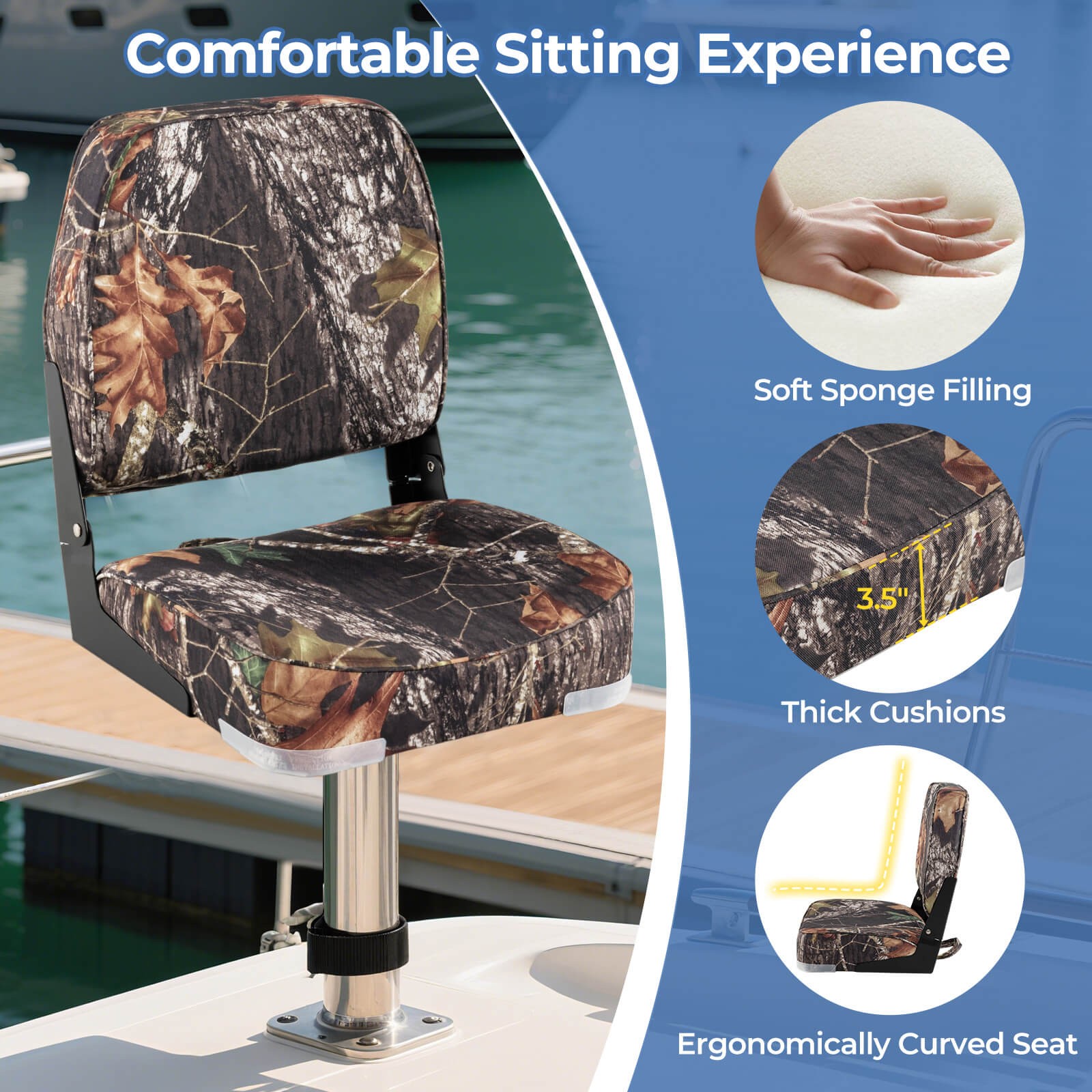 2-Pack Folding Boat Seats w/ Thick Sponge Padding Fixing Bolts Hinges