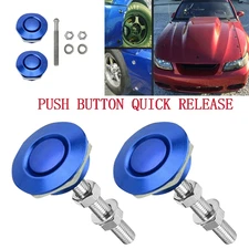 Pack2 BLUE Button Push Quick Release Hood Pins Bonnet Lock Clip Latch Bumper Kit