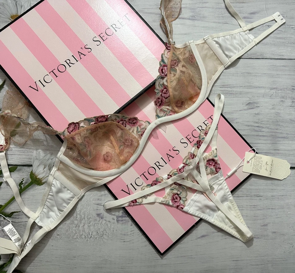 Victoria’s Secret For Love and Lemons Siena Underwire Bra Thong Set White - Image 2 of 4