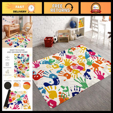 Colorful Kids Rug 4'x6' - Washable Handprints Footprints Play Carpet, Soft Non