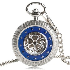 Retro Star Cover Men Women Hand Winding Mechanical Pocket Watch Pendant Chain