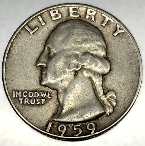 1959 D Washington 90% Silver Quarter Circulated Condition 25c US Coin - 2821