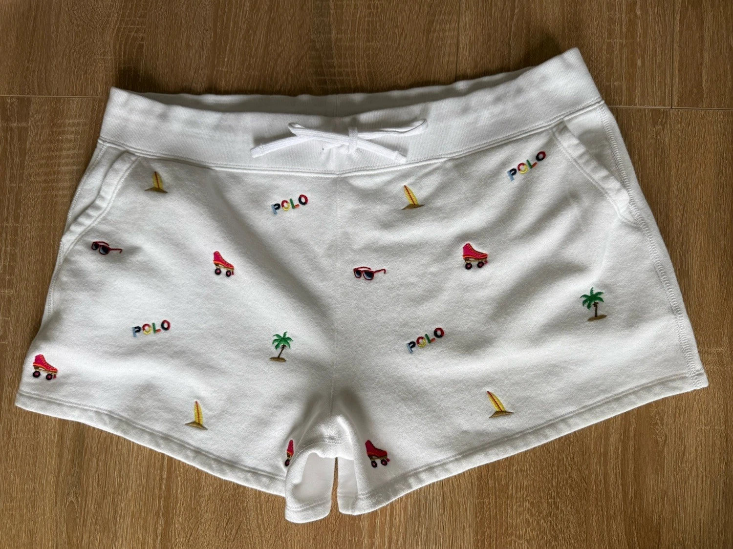 Polo Ralph Lauren Women's Allover Embroidered Sweat Shorts Summer Fruit Palm XL