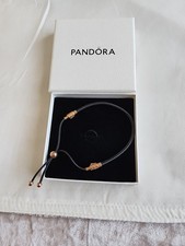 Pandora Black Leather and Rose Gold Slider Bracelet  Never Worn Boxed