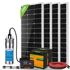 400W Solar well pump Kit 12V DC submersible water pump with 2pcs 30AH Li-battery