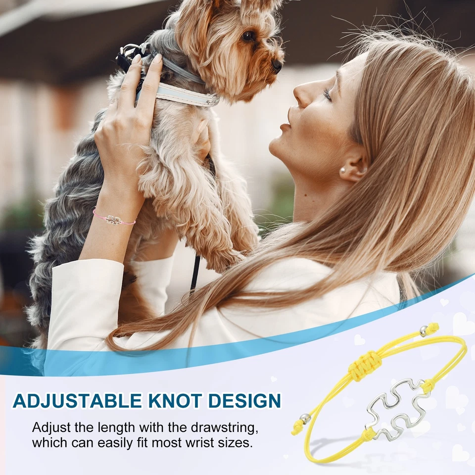 Puzzle Pulsera Cuerda Trenzada Hecha a Mano con Colgante, Amarillo Foto 4 de 4