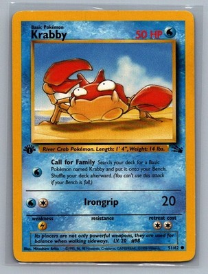 Krabby #51/62 1st Edition Fossil (Mitsuhiro Arita) Pokemon Card - LP
