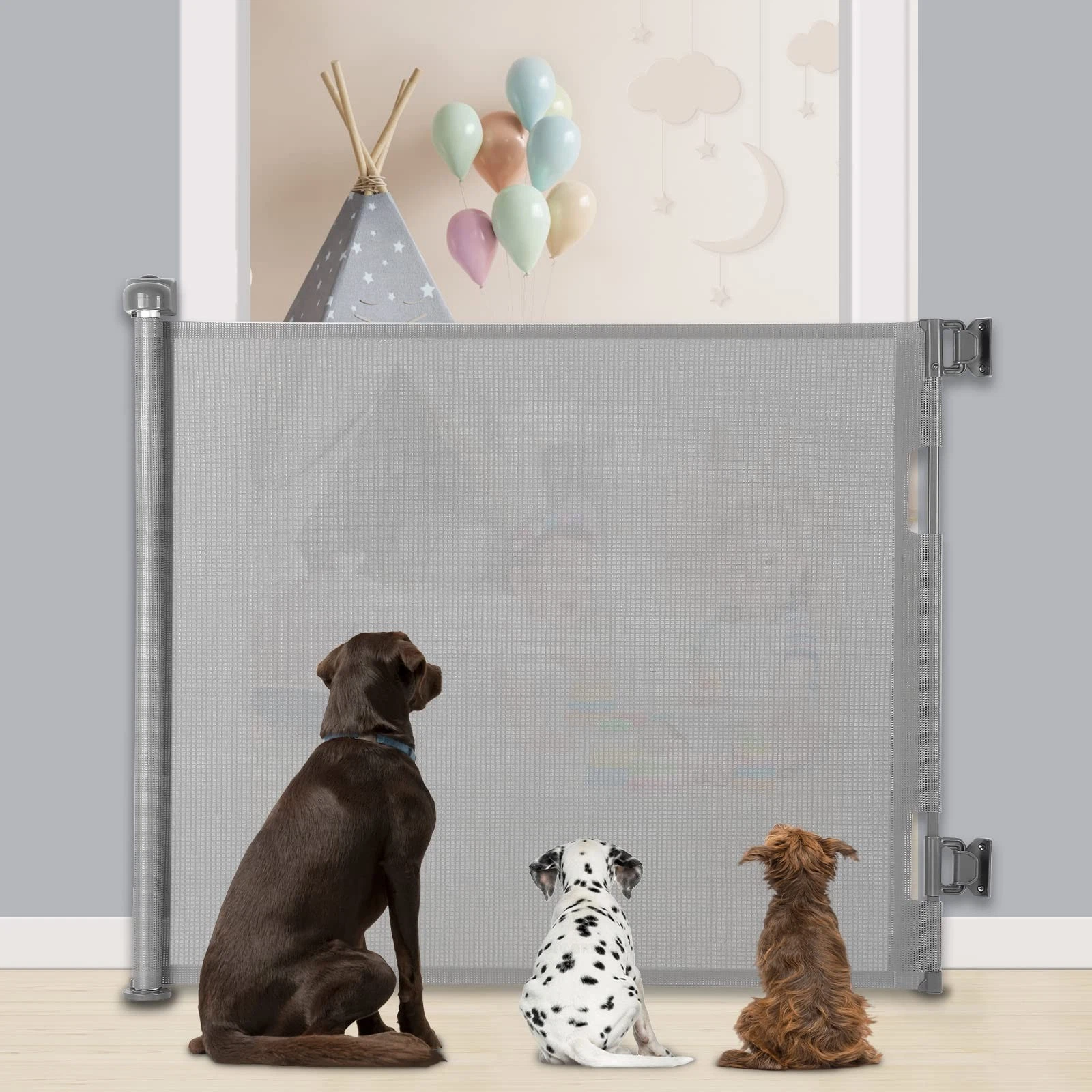 MYPIN Extra Wide Retractable Baby & Dog Gate 140x86cm Grey