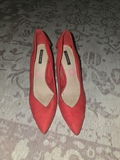 Size 5 Stradivarius Red Faux Suede Court Shoes