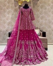 Partywear Hot Pink Faux Georgette Embroidery  Sequence Lehenga Choli Set