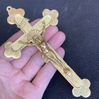 Antique Brass Finish Crucifix INRI Jesus Christ 6” Cross Wall Hanger Ornate Vtg