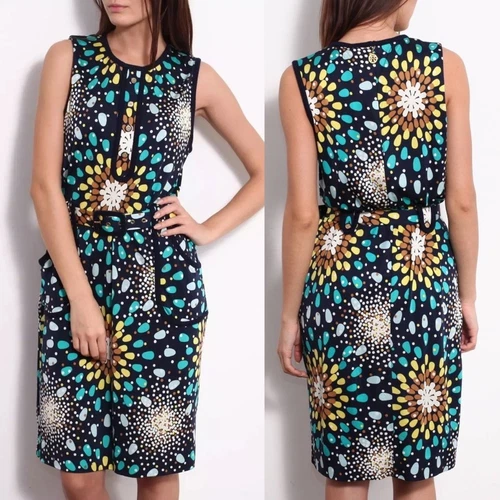 Abito Tory Burch fuochi d'artificio senza maniche in seta con cintura taglia S