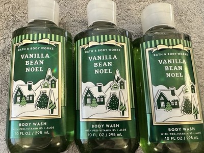 Lot of 3 Bath & Body Works Vanilla Bean Noel Body Wash Gel 10 oz  *White Caps*