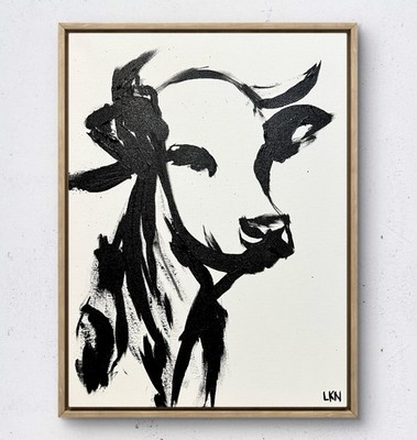 Laeknapes Abstract Art 12X16 Canvas Expressionist Home Decor Monochromatic Cow