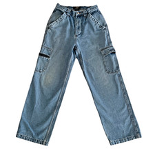 Rue21 R21 Guys Cargo Jeans Mens 28x30 Baggy Wide Leg Skater Y2K Light Wash