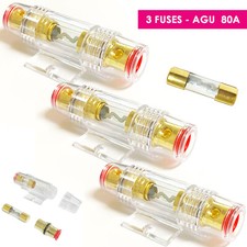 3x CAR STEREO AUDIO AGU 80A FUSE HOLDER 0 2 4 IN OUT GAUGE 80 AMP 80A