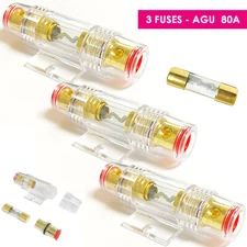 3x CAR STEREO AUDIO AGU 80A FUSE HOLDER 0 2 4 IN OUT GAUGE 80 AMP 80A