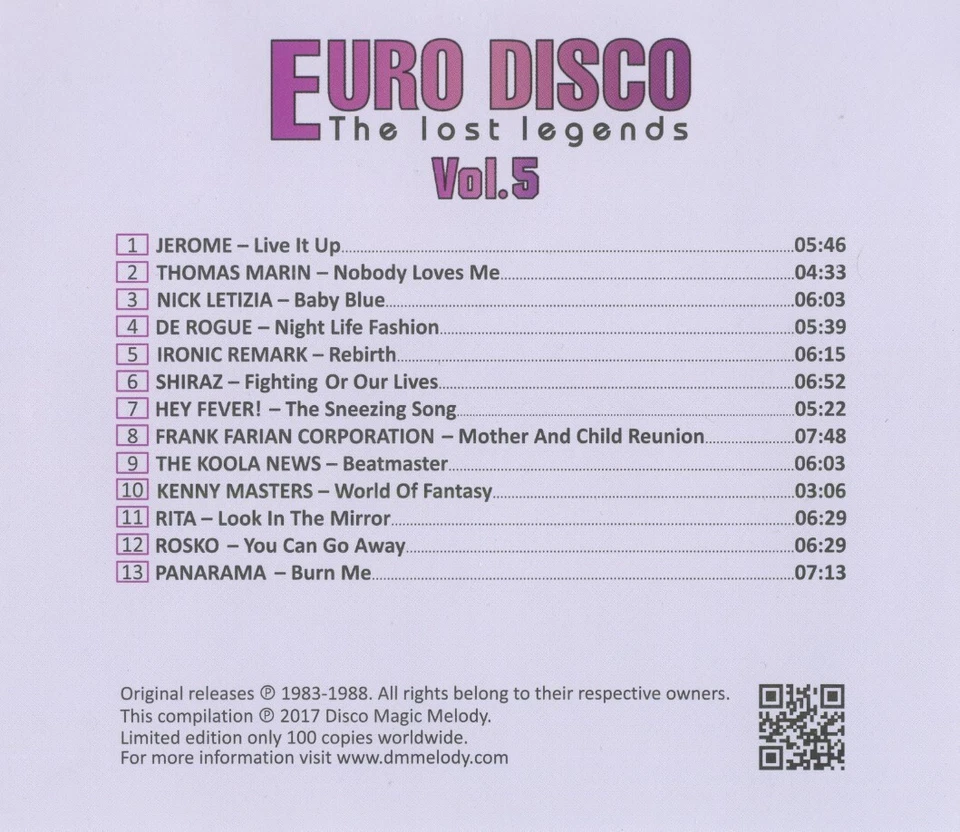Euro Disco - The Lost Legends Vol. 5, Limited Edition, Numbered, CD RAR !!! - Bild 2 von 3