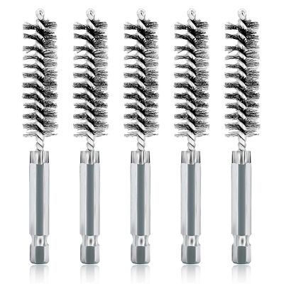 5 Pack 1/2 Inch Stainless Steel Bore Brush Set Twisted Wire with 1/4'' Hex Shank