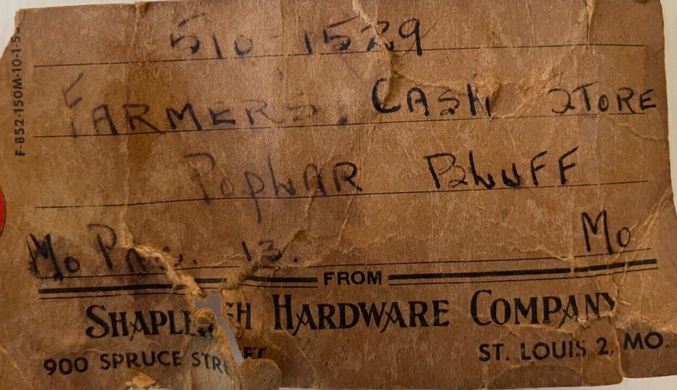 Antique Keen Kutter Paper Tag Farmers Cash Store Poplar Bluff MO Rare