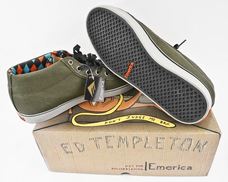 NEW Emerica Ed Templeton TEMPSTER Skateboard Shoes US 11.5 Olive Green Vegan NOS - Image 3 of 4