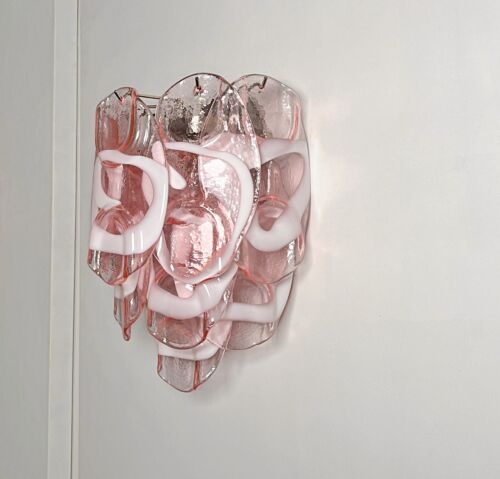 1970’s Pair of Vintage Italian Murano wall lights - 10 pink glasses - Foto 6 di 17
