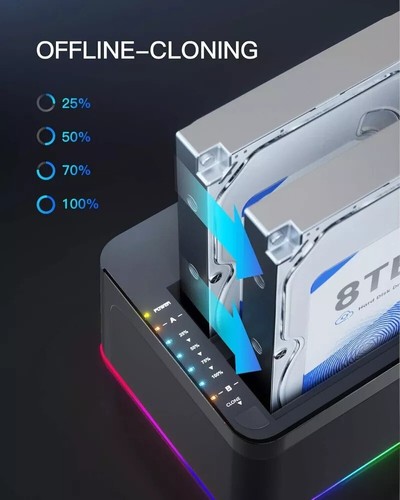 Inateck RGB SATA to USB 3.0 Hard Drive Docking Station with Offline Clone, for - Picture 4 of 7
