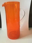 Blenko Amberina Tangerine Handle Glass Pitcher Hand Blown Vintage MCM