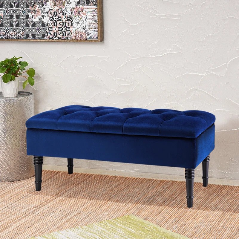 Chesterfield Storage Bench Fabric Upholstered Ottoman Stool Hallway Window Seat