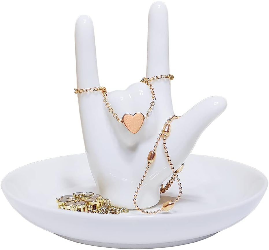 Ceramic Hand Ring Holder Dish Jewelry I LOVE YOU Hand Sign Gifts Ring Display