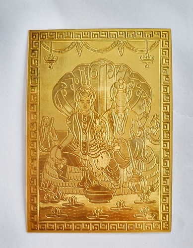 Vishnu Narai Laxmi Card Metal Picture Image Embossed Lucky Gold Wallet India 3" - Picture 7 of 14